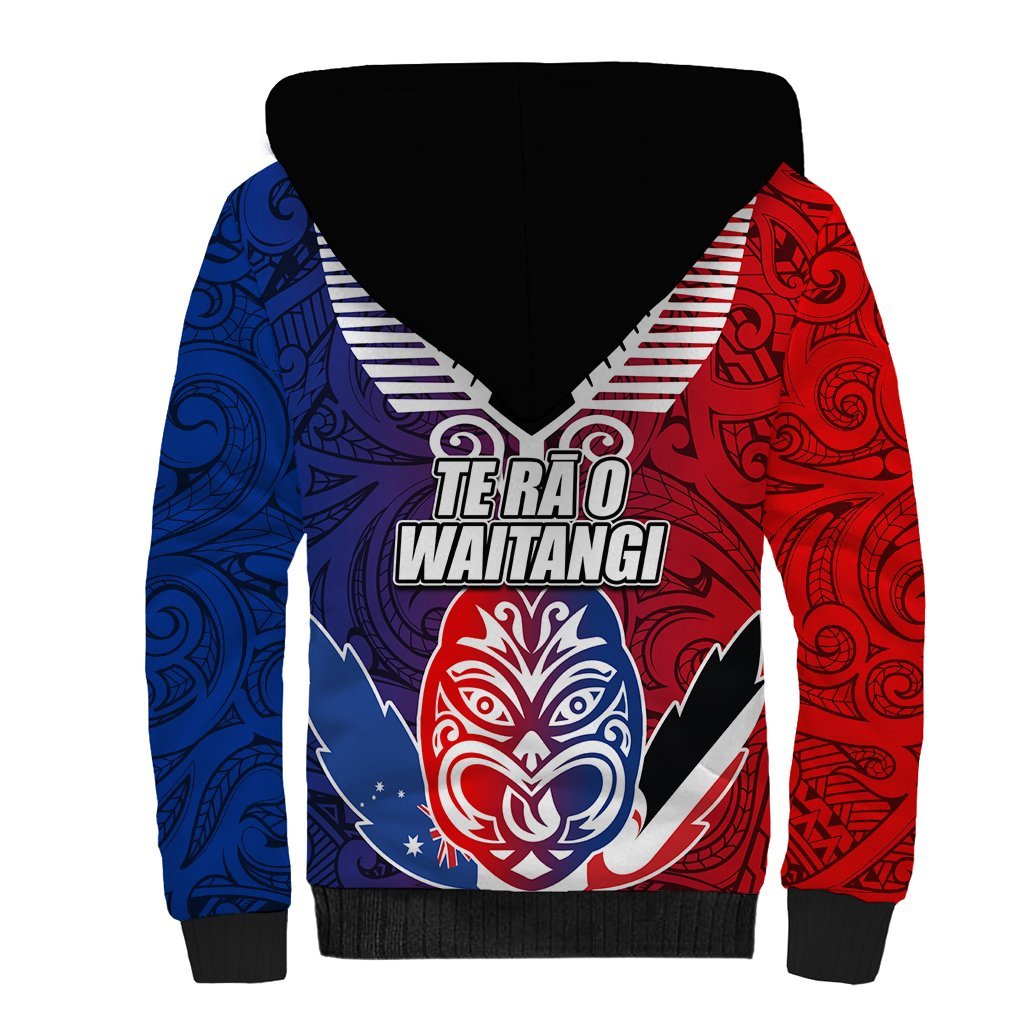 New Zealand Waitangi Sherpa Hoodie Kia Ora Maori Koruru Tiki Mask LT03 - Polynesian Pride