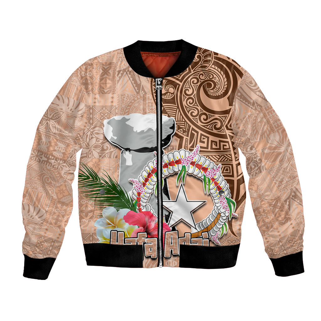 Northern Mariana Islands Hafa Adai Latte Stone Bomber Jacket Peach Fuzz Color LT03 Unisex Peach Fuzz Color - Polynesian Pride