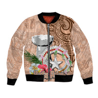 Northern Mariana Islands Hafa Adai Latte Stone Bomber Jacket Peach Fuzz Color LT03 Unisex Peach Fuzz Color - Polynesian Pride