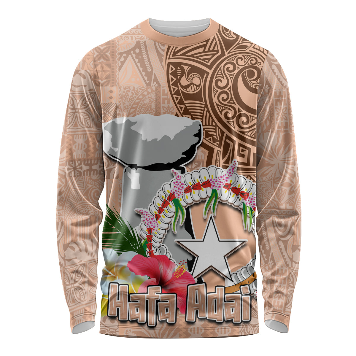 Northern Mariana Islands Hafa Adai Latte Stone Long Sleeve Shirt Peach Fuzz Color LT03 Unisex Peach Fuzz Color - Polynesian Pride