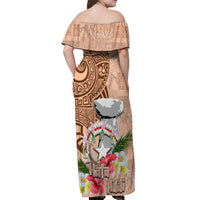 Northern Mariana Islands Hafa Adai Latte Stone Off Shoulder Maxi Dress Peach Fuzz Color LT03 - Polynesian Pride