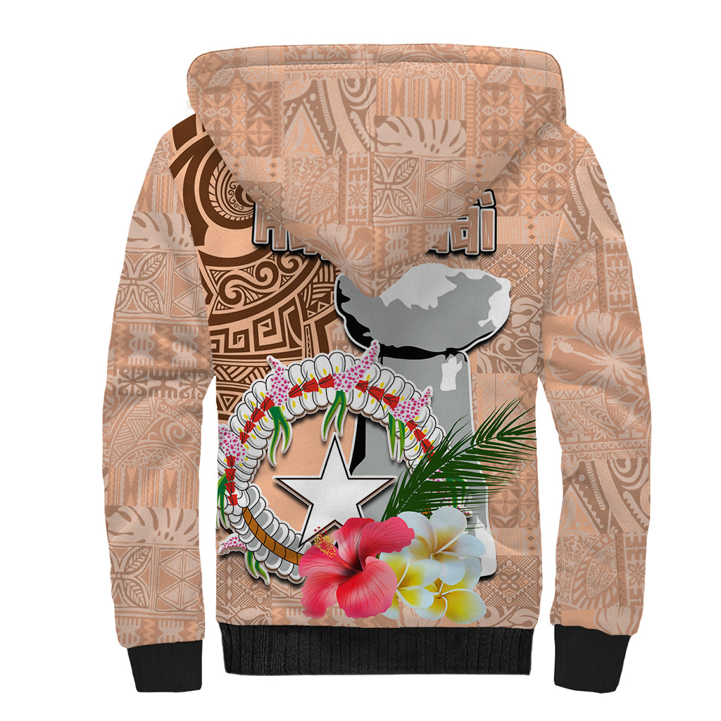Northern Mariana Islands Hafa Adai Latte Stone Sherpa Hoodie Peach Fuzz Color LT03 - Polynesian Pride