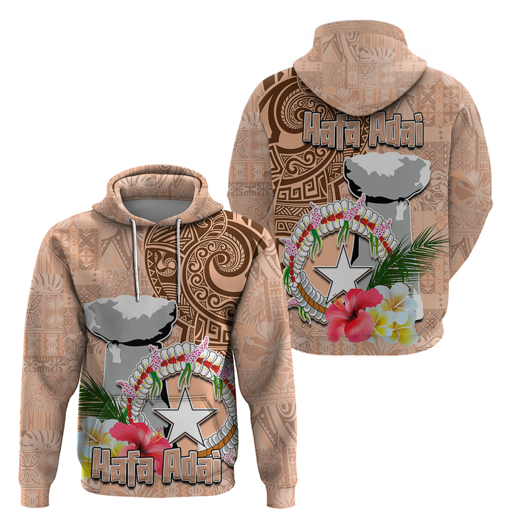 Northern Mariana Islands Hafa Adai Latte Stone Zip Hoodie Peach Fuzz Color LT03 - Polynesian Pride