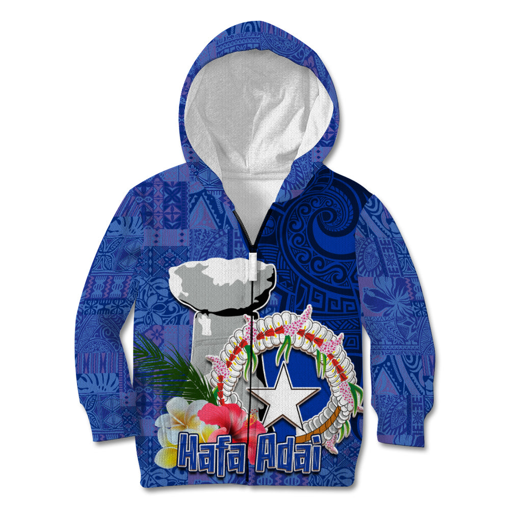 Northern Mariana Islands Hafa Adai Latte Stone Kid Hoodie Blue Color LT03 Zip Hoodie Blue - Polynesian Pride