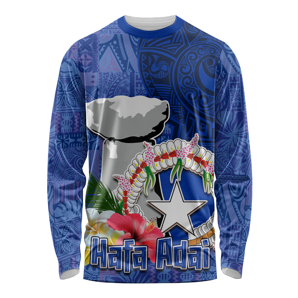 Northern Mariana Islands Hafa Adai Latte Stone Long Sleeve Shirt Blue Color LT03 Unisex Blue - Polynesian Pride