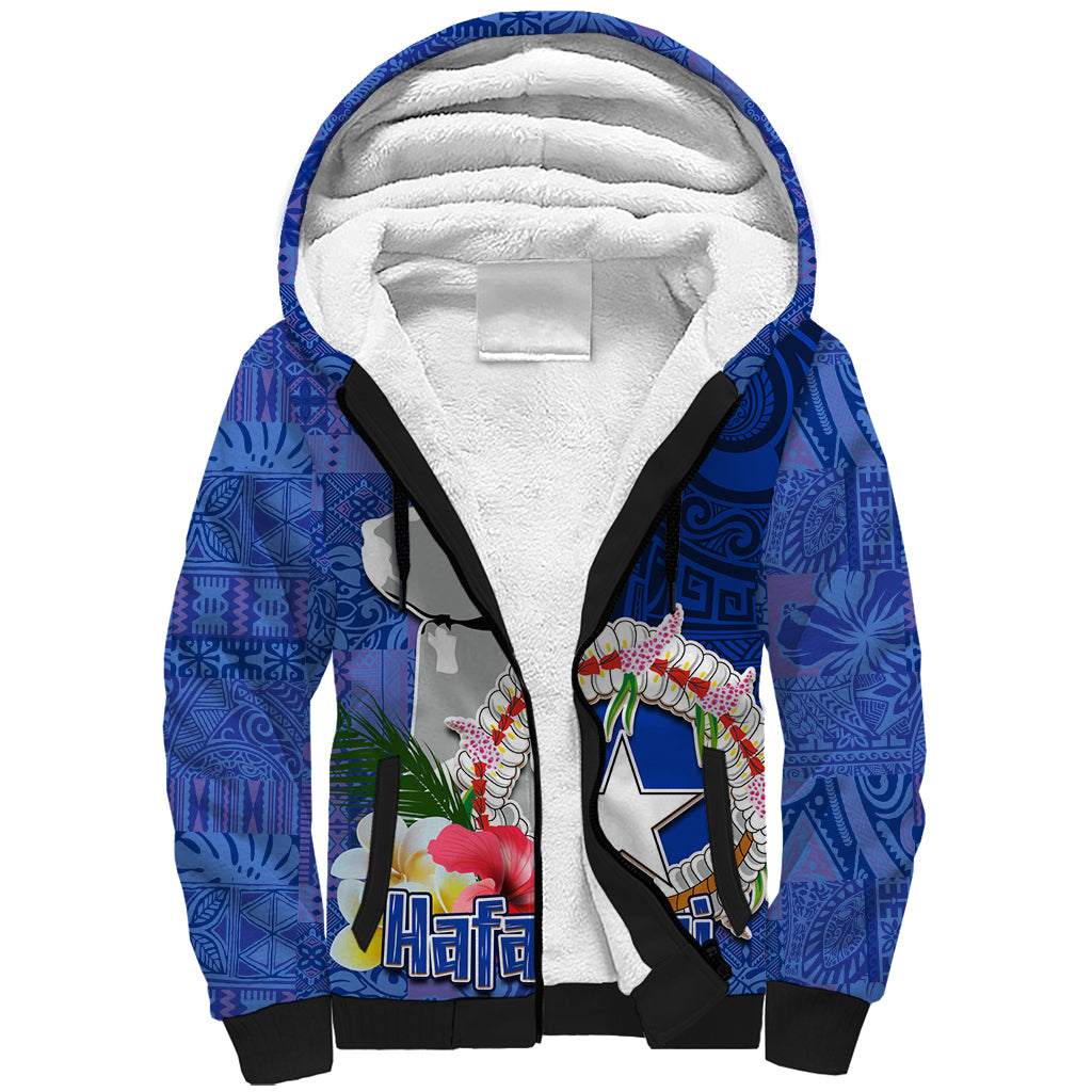 Northern Mariana Islands Hafa Adai Latte Stone Sherpa Hoodie Blue Color LT03 Unisex Blue - Polynesian Pride