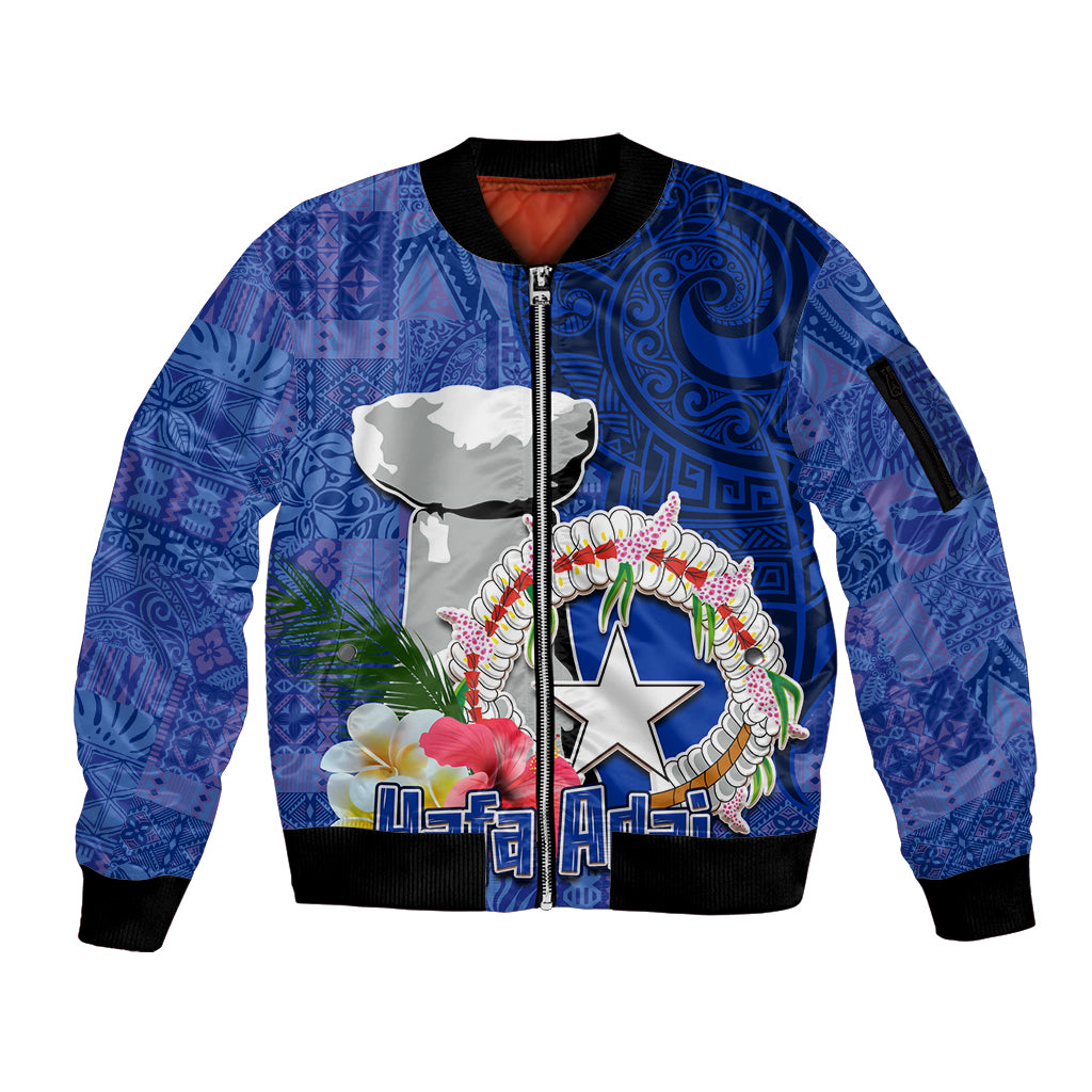 Northern Mariana Islands Hafa Adai Latte Stone Sleeve Zip Bomber Jacket Blue Color LT03 Unisex Blue - Polynesian Pride