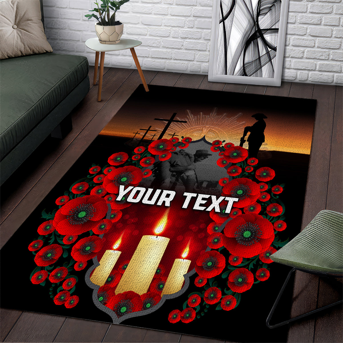 Custom New Zealand and Australia ANZAC Day Area Rug Gallipoli and Canlelight Lest We Forget LT03 Black - Polynesian Pride