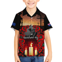 Custom New Zealand and Australia ANZAC Day Family Matching Off Shoulder Maxi Dress and Hawaiian Shirt Gallipoli and Canlelight Lest We Forget LT03 Son's Shirt Black - Polynesian Pride