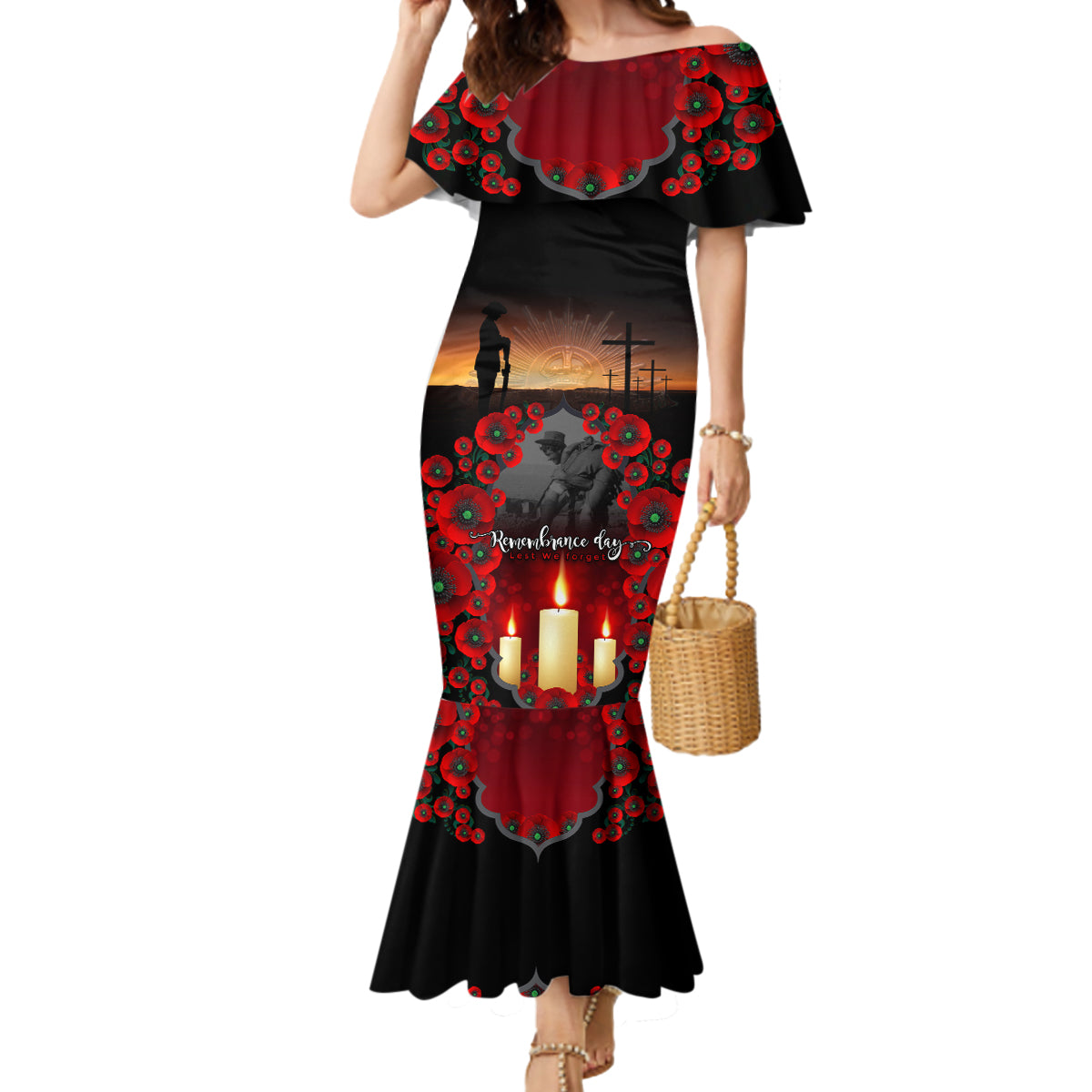 Custom New Zealand and Australia ANZAC Day Mermaid Dress Gallipoli and Canlelight Lest We Forget LT03 Women Black - Polynesian Pride