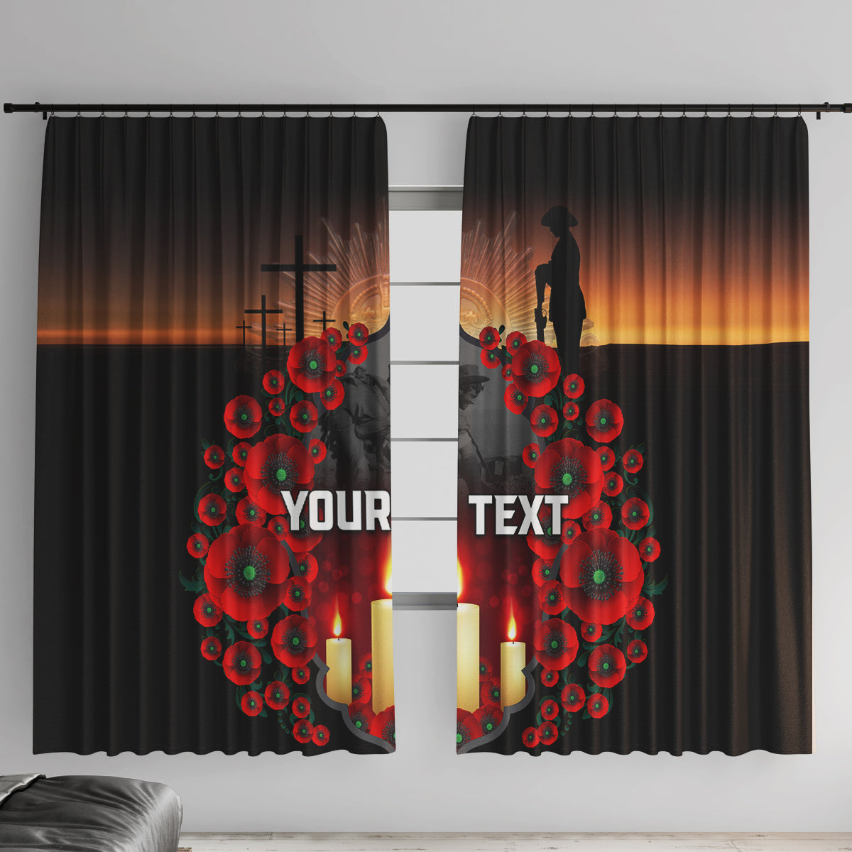 Custom New Zealand and Australia ANZAC Day Window Curtain Gallipoli and Canlelight Lest We Forget LT03 With Hooks Black - Polynesian Pride