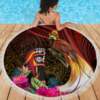 Papua New Guinea Bird-of-Paradise Beach Blanket Hibiscus and Kundu Drum Tribal Pattern LT03 - Polynesian Pride