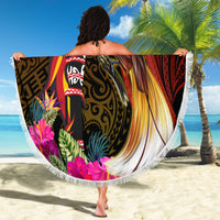 Papua New Guinea Bird-of-Paradise Beach Blanket Hibiscus and Kundu Drum Tribal Pattern LT03 - Polynesian Pride