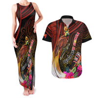 Papua New Guinea Bird-of-Paradise Couples Matching Tank Maxi Dress and Hawaiian Shirt Hibiscus and Kundu Drum Tribal Pattern LT03 Yellow - Polynesian Pride
