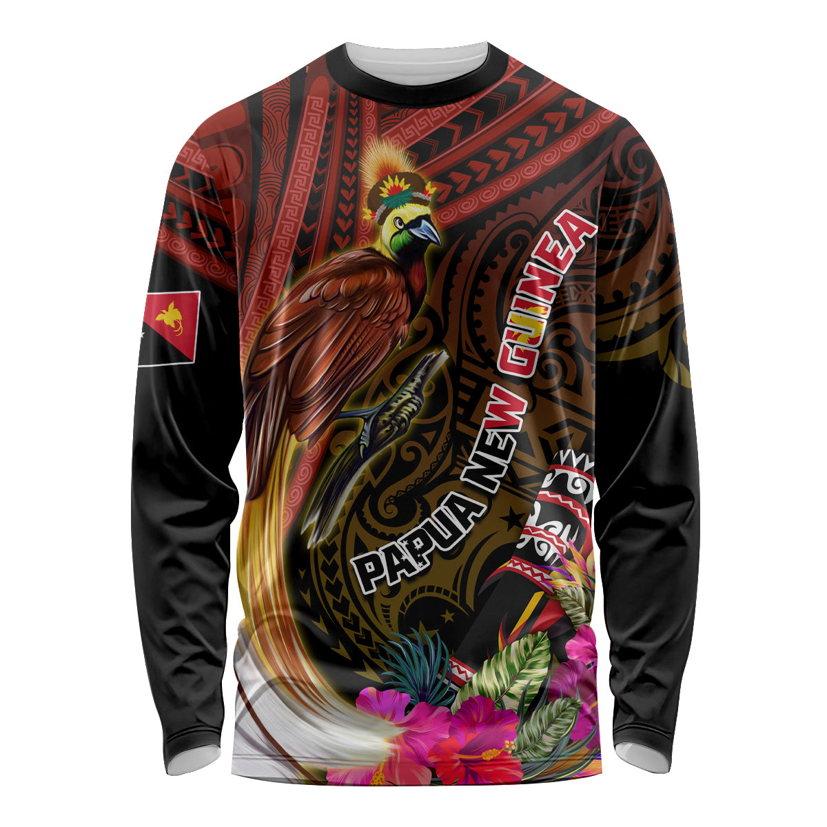 Papua New Guinea Bird-of-Paradise Long Sleeve Shirt Hibiscus and Kundu Drum Tribal Pattern LT03 Unisex Yellow - Polynesian Pride