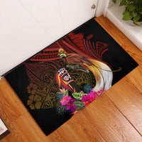 Papua New Guinea Bird-of-Paradise Rubber Doormat Hibiscus and Kundu Drum Tribal Pattern LT03 Yellow - Polynesian Pride