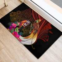 Papua New Guinea Bird-of-Paradise Rubber Doormat Hibiscus and Kundu Drum Tribal Pattern LT03 - Polynesian Pride