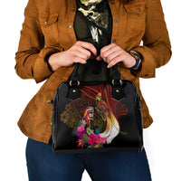 Papua New Guinea Bird-of-Paradise Shoulder Handbag Hibiscus and Kundu Drum Tribal Pattern LT03 - Polynesian Pride