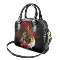 Papua New Guinea Bird-of-Paradise Shoulder Handbag Hibiscus and Kundu Drum Tribal Pattern LT03 - Polynesian Pride