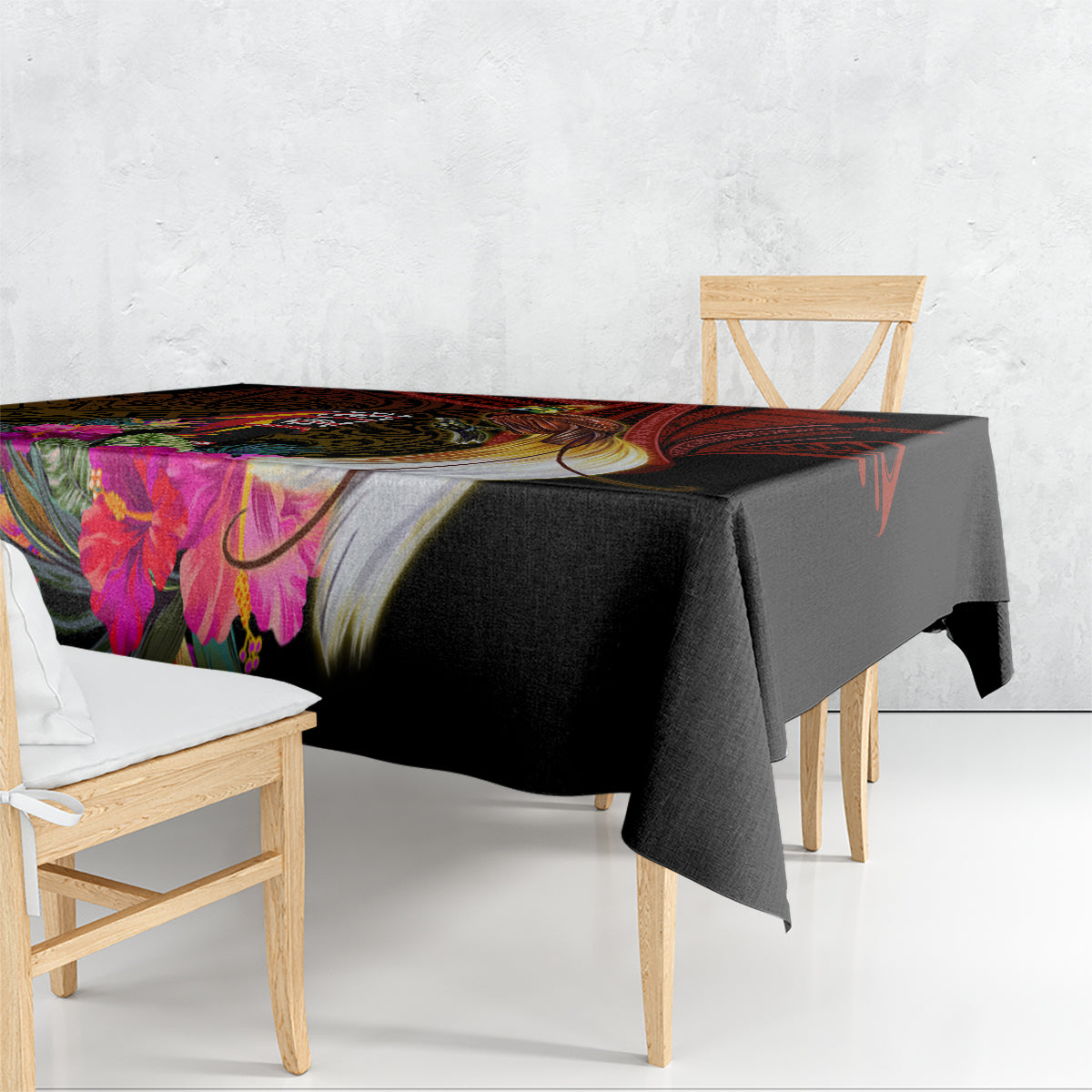 Papua New Guinea Bird-of-Paradise Tablecloth Hibiscus and Kundu Drum Tribal Pattern LT03 - Polynesian Pride