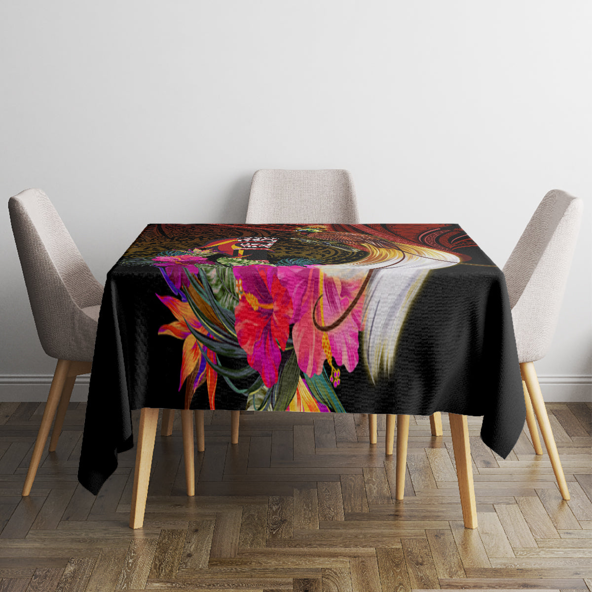 Papua New Guinea Bird-of-Paradise Tablecloth Hibiscus and Kundu Drum Tribal Pattern LT03 - Polynesian Pride