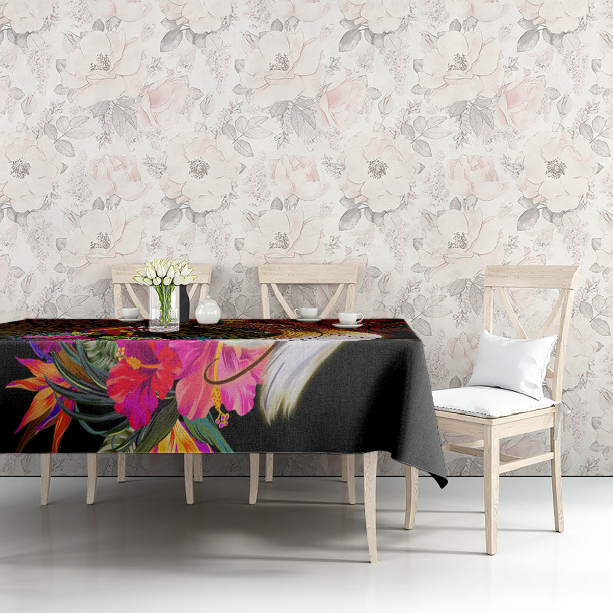 Papua New Guinea Bird-of-Paradise Tablecloth Hibiscus and Kundu Drum Tribal Pattern LT03 - Polynesian Pride