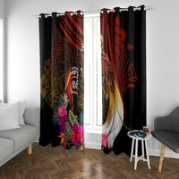 Papua New Guinea Bird-of-Paradise Window Curtain Hibiscus and Kundu Drum Tribal Pattern LT03 With Grommets Yellow - Polynesian Pride