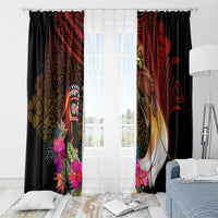 Papua New Guinea Bird-of-Paradise Window Curtain Hibiscus and Kundu Drum Tribal Pattern LT03 - Polynesian Pride