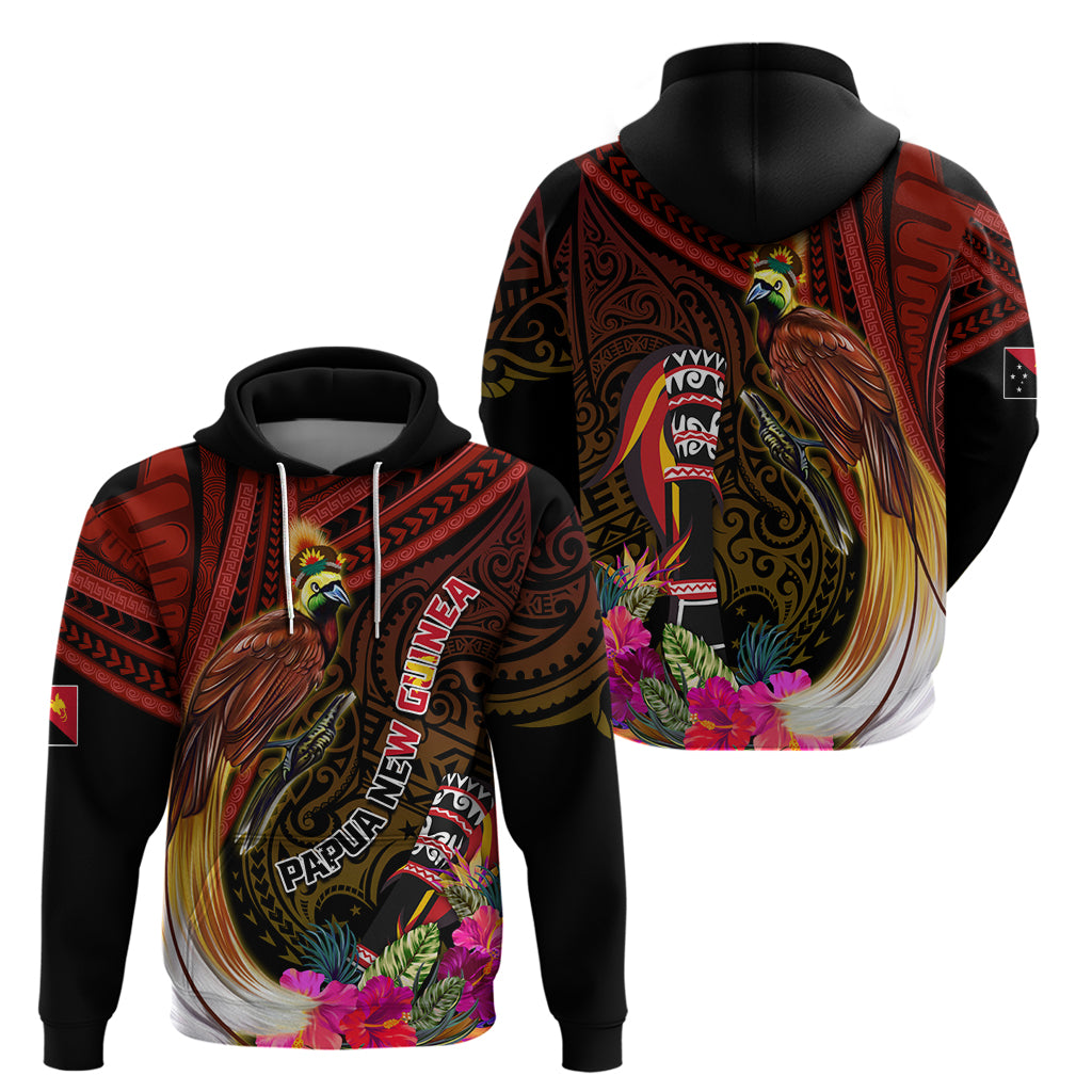 Papua New Guinea Bird-of-Paradise Zip Hoodie Hibiscus and Kundu Drum Tribal Pattern LT03 - Polynesian Pride