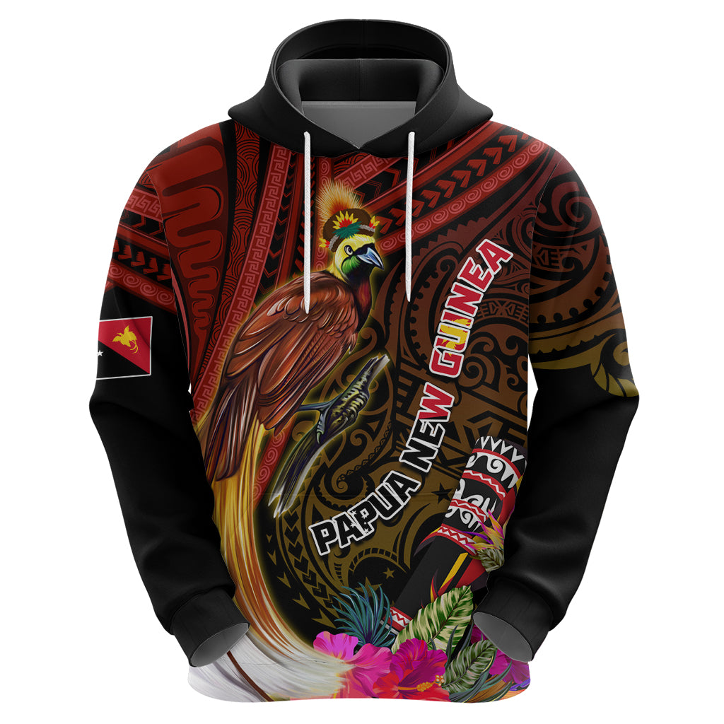 Papua New Guinea Bird-of-Paradise Zip Hoodie Hibiscus and Kundu Drum Tribal Pattern LT03 - Polynesian Pride