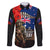 New Zealand and Australia ANZAC Day Family Matching Off The Shoulder Long Sleeve Dress and Hawaiian Shirt National Flag mix Kiwi Bird and Kangaroo Soldier Style LT03 Dad's Shirt - Long Sleeve Black - Polynesian Pride