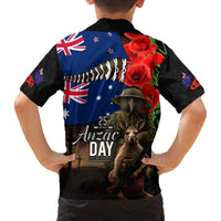 New Zealand and Australia ANZAC Day Family Matching Off Shoulder Maxi Dress and Hawaiian Shirt National Flag mix Kiwi Bird and Kangaroo Soldier Style LT03 - Polynesian Pride