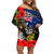 New Zealand and Australia ANZAC Day Family Matching Off Shoulder Short Dress and Hawaiian Shirt National Flag mix Kiwi Bird and Kangaroo Soldier Style LT03 Mom's Dress Black - Polynesian Pride