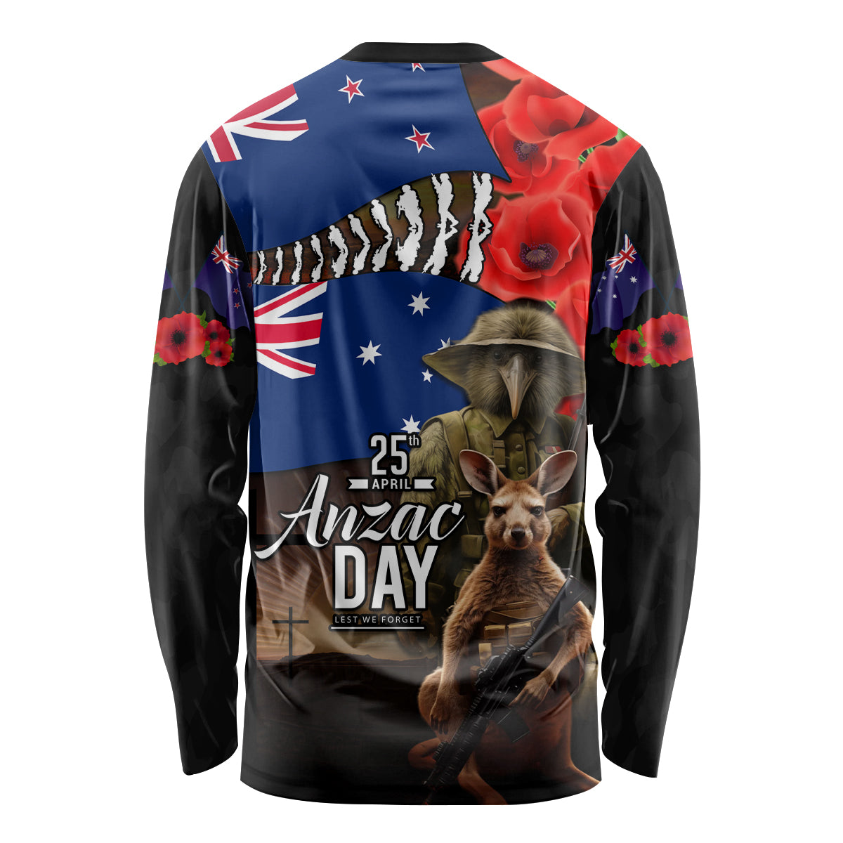 New Zealand and Australia ANZAC Day Long Sleeve Shirt National Flag mix Kiwi Bird and Kangaroo Soldier Style LT03 - Polynesian Pride
