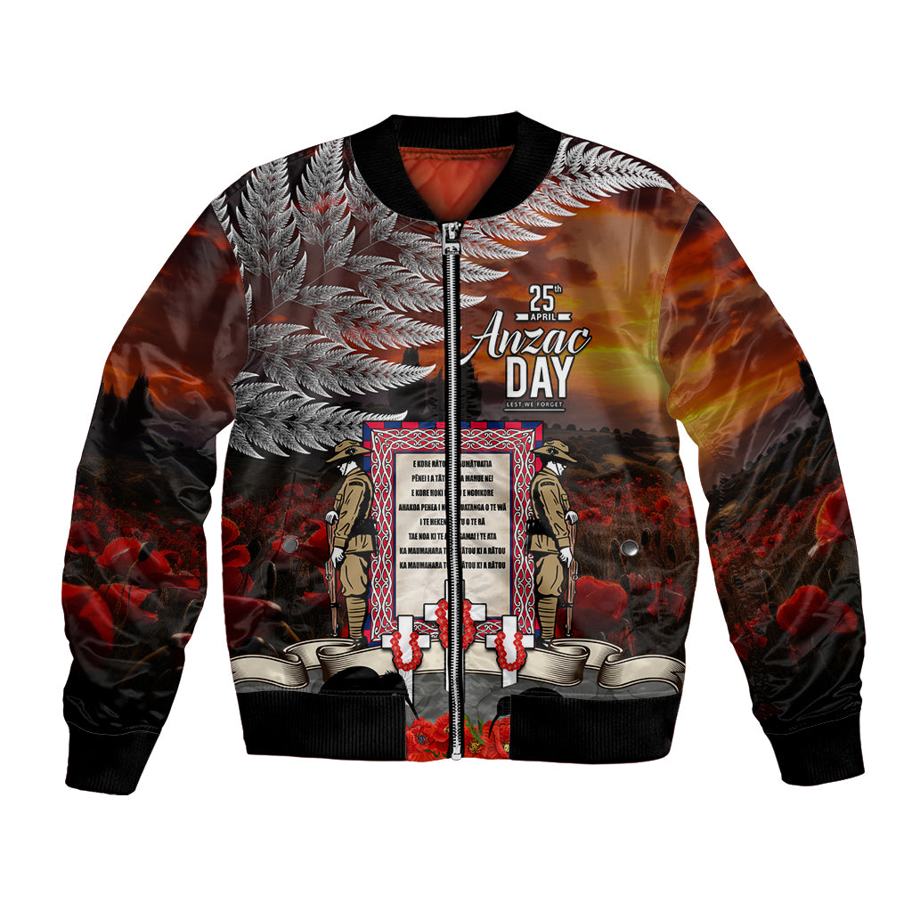 New Zealand ANZAC Day Bomber Jacket The Ode of Remembrance and Silver Fern LT03 Unisex Black - Polynesian Pride