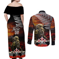 New Zealand ANZAC Day Couples Matching Off Shoulder Maxi Dress and Long Sleeve Button Shirt The Ode of Remembrance and Silver Fern LT03 - Polynesian Pride