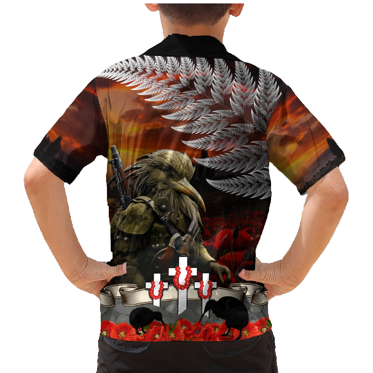 New Zealand ANZAC Day Family Matching Mermaid Dress and Hawaiian Shirt The Ode of Remembrance and Silver Fern LT03 - Polynesian Pride