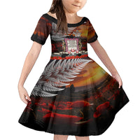 New Zealand ANZAC Day Family Matching Mermaid Dress and Hawaiian Shirt The Ode of Remembrance and Silver Fern LT03 Daughter's Dress Black - Polynesian Pride