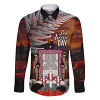 New Zealand ANZAC Day Family Matching Off Shoulder Maxi Dress and Hawaiian Shirt The Ode of Remembrance and Silver Fern LT03 Dad's Shirt - Long Sleeve Black - Polynesian Pride