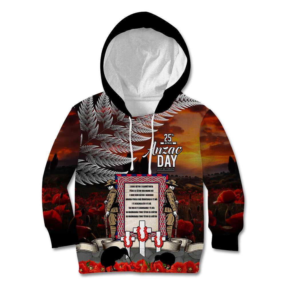 New Zealand ANZAC Day Kid Hoodie The Ode of Remembrance and Silver Fern LT03 Hoodie Black - Polynesian Pride