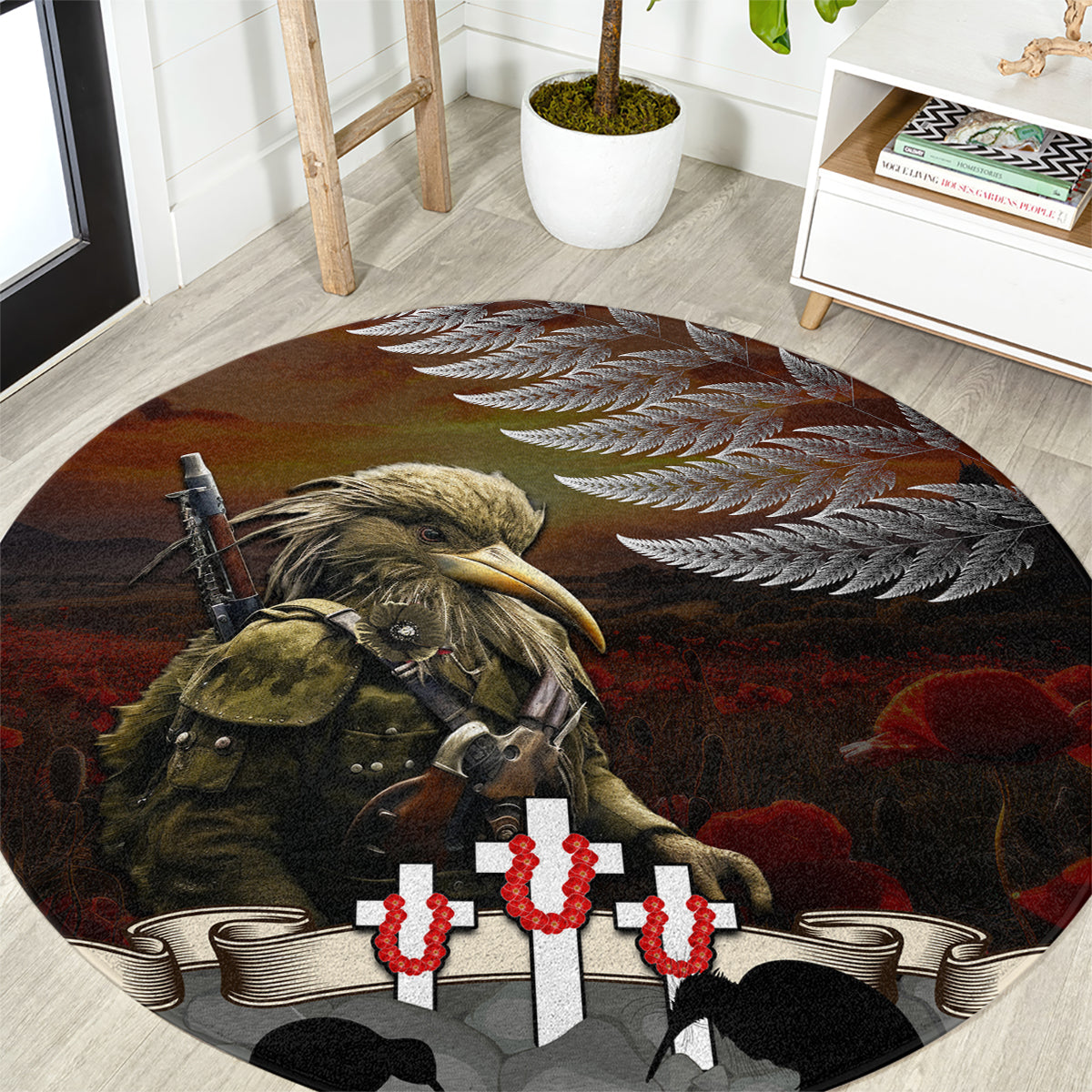 New Zealand ANZAC Day Round Carpet The Ode of Remembrance and Silver Fern