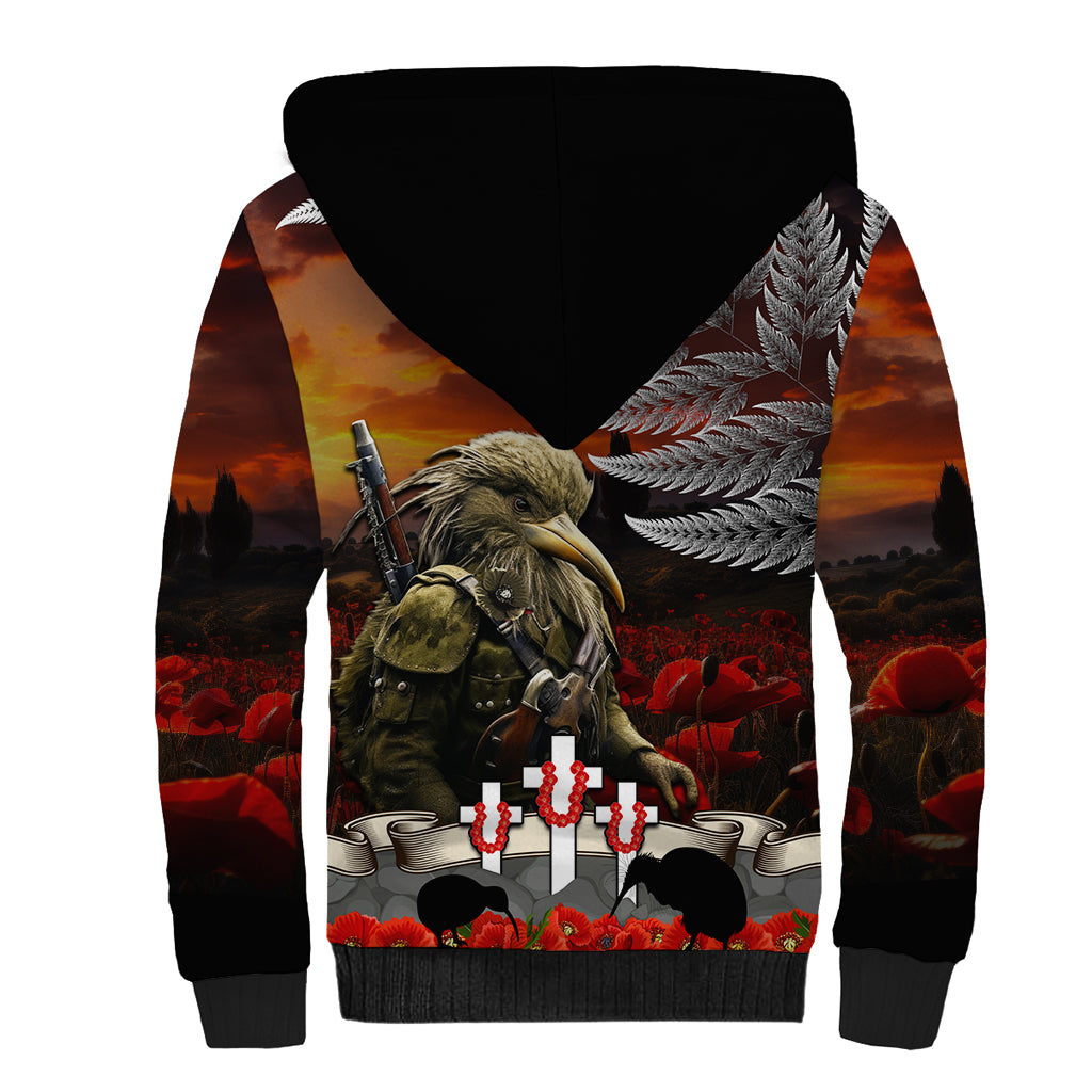 New Zealand ANZAC Day Sherpa Hoodie The Ode of Remembrance and Silver Fern LT03 - Polynesian Pride