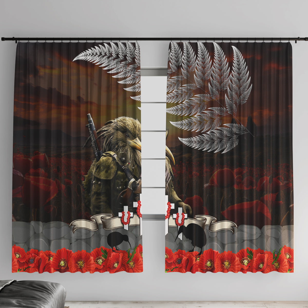 New Zealand ANZAC Day Window Curtain The Ode of Remembrance and Silver Fern