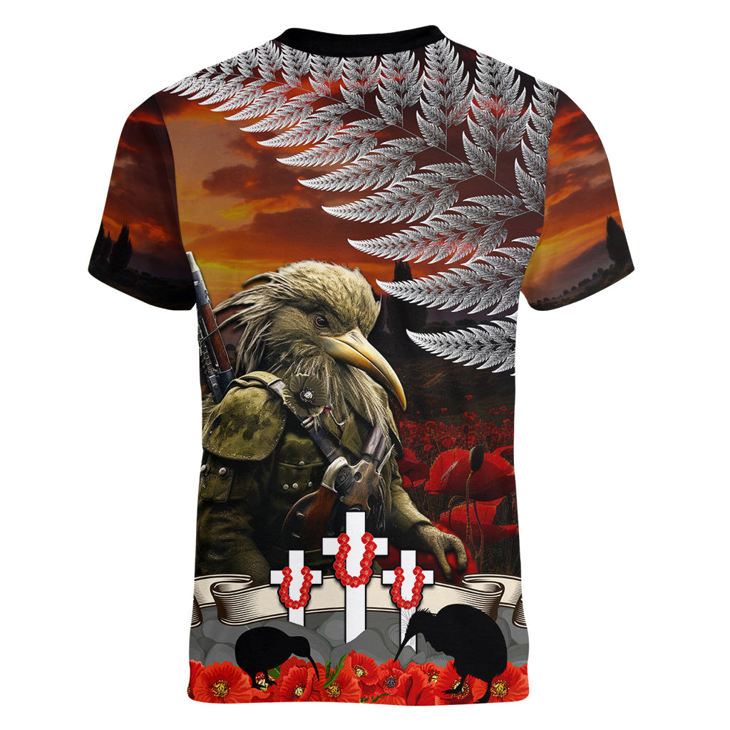 New Zealand ANZAC Day Women V Neck T Shirt The Ode of Remembrance and Silver Fern LT03 - Polynesian Pride