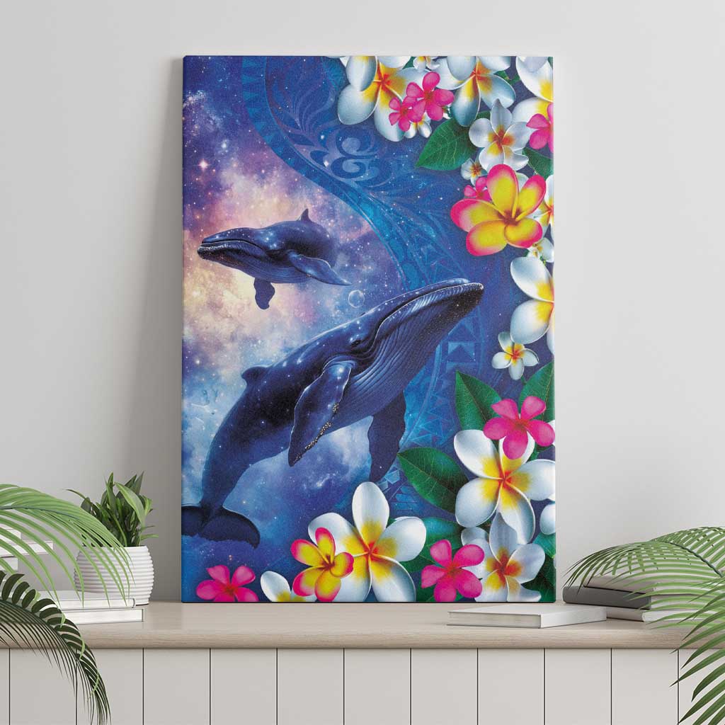 Hawaiian Lei Day Plumeria Humpback Whales Canvas Wall Art Polynesian Art Vibrant Starry Nebula Style LT03 - Polynesian Pride