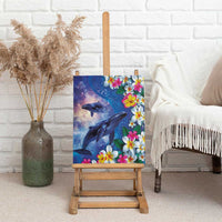 Hawaiian Lei Day Plumeria Humpback Whales Canvas Wall Art Polynesian Art Vibrant Starry Nebula Style LT03 - Polynesian Pride