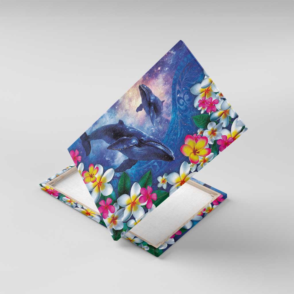 Hawaiian Lei Day Plumeria Humpback Whales Canvas Wall Art Polynesian Art Vibrant Starry Nebula Style LT03 With Frame Art - Polynesian Pride
