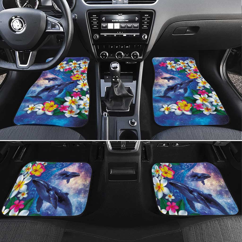 Hawaiian Lei Day Plumeria Humpback Whales Car Mats Polynesian Art Vibrant Starry Nebula Style