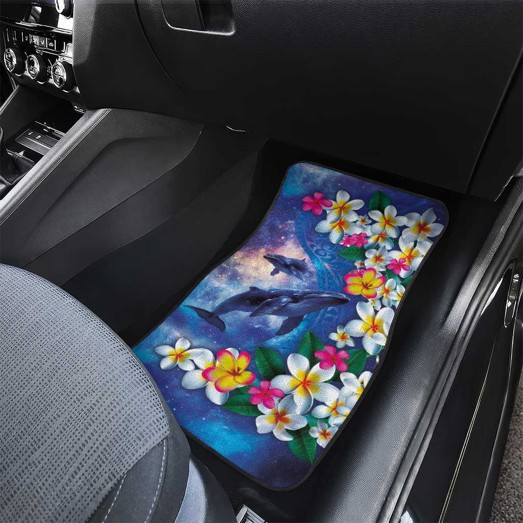 Hawaiian Lei Day Plumeria Humpback Whales Car Mats Polynesian Art Vibrant Starry Nebula Style