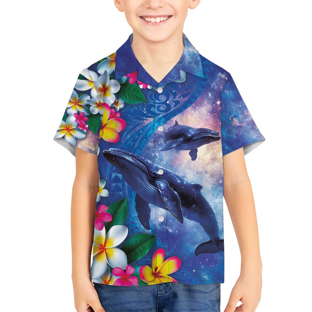 Hawaiian Lei Day Plumeria Humpback Whales Family Matching Puletasi and Hawaiian Shirt Polynesian Art Vibrant Starry Nebula Style